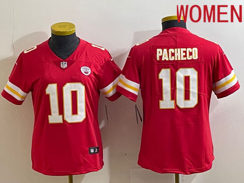 Women Kansas City Chiefs 10 Pacheco Red 2023 Nike Vapor Limited NFL Jersey style 1